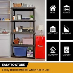 Hyper Tough Plastic Storage Shelves Garage Shelving Unit 5-Tier 73.80″H x 17.75″