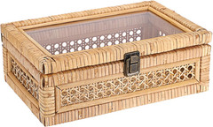 Handwoven Rattan Storage Box with Clear Lid & Metal Latch – Small Organizer