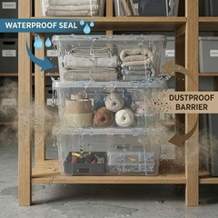 Storage Bins Plastic Organizer Containers with Lids Waterproof Stackable 8 Qu…