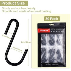 30 Pack Heavy Duty S Hooks for Hanging, Black S Shaped Hooks Hanging Hangers Pan