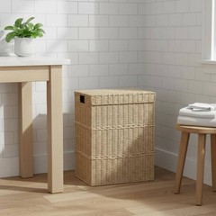 2 Pieces Lidded Laundry Hamper Large Capacity Woven Clothes Container Carry