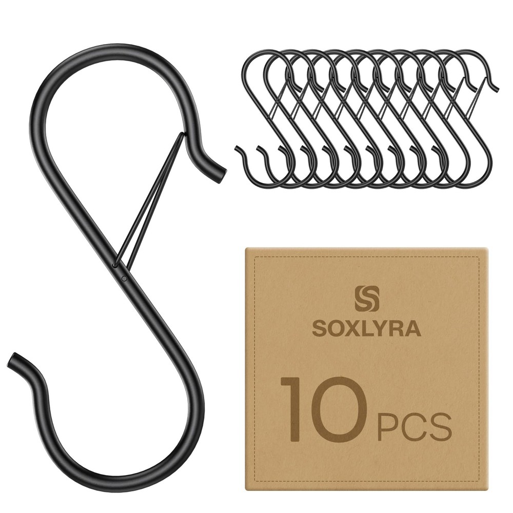 10 Pack Heavy Duty S Hooks with Safety Buckle, 3.66 Inch Anti-Drop Metal