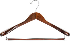 Luxury Wide Shoulder Wooden Hangers 6 Pack, with Locking Bar, Smooth Retro