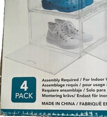 Shoe Box Storage Organizer, Stackable, Clear 4 Pack, New, Damaged Open Box