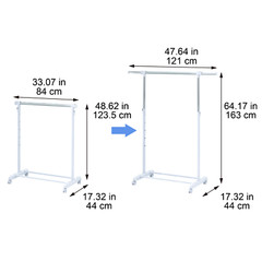 Heavy Clothes Hanger Adjustable Height Rolling Garment Rack Metal Chrome White