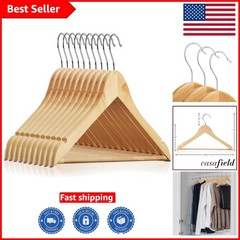 Elegant 10 Count Wooden Suit Hangers – Chrome Hook and Notches for All Clothing