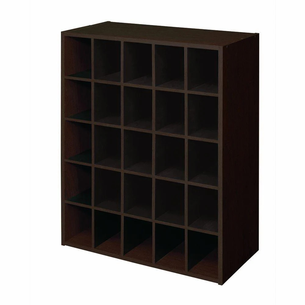 Stackable 25-Cube Storage Organizer Espresso Wood 32 in. H x 24 in. W x 12 in. D
