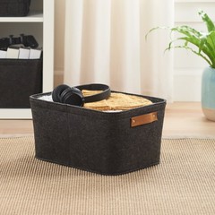 3 pack Mainstays Medium Gray Felt Decorative Storage Basket with Faux Leather