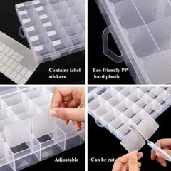 2 PAack Large Clear Plastic Organizer Storage Box Container with Dividers USA
