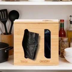 Bamboo Under Sink Organizer with Lock, 2-in-1 Trash Bag Holder & Storage Box