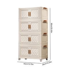 4 Tier Stackable Storage Bins with Lids Doors Wheels Storage Drawer
