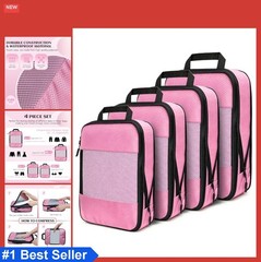 Compression Packing Cubes 4-Set Pink Zip Luggage Organizer for Travel Space
