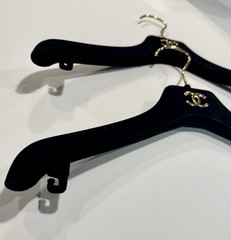 Chanel Hanger Logo Gold Black Velvet Set Of Two New Coat Hangers CC Logo