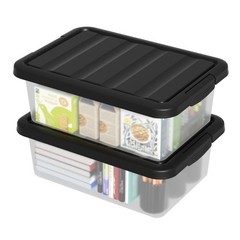 2 PCS 14 Quart Basic Clear Plastic Stackable Storage Box Bin Black Lid