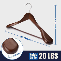 Walnut Suit Hangers 6 Pack – Heavy Duty Non-Slip Wooden Coat & Pants Holders