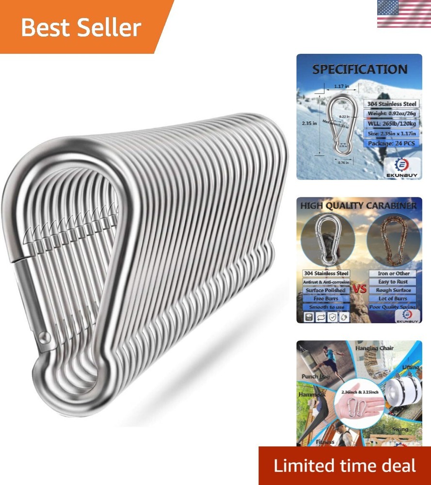 Durable Spring Snap Hooks – 24 Pack Heavy Duty Metal Clips for Camping & Fishing