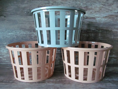 Vtg Round Plastic Baskets Storage Organizing Peach Gray Lot of 3 Mini Laundry