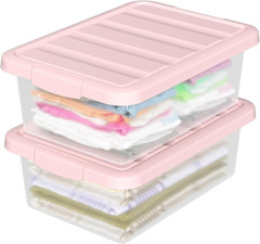 Stylish 14 Quart Clear Storage Boxes with Pink Lids – Set of 2
