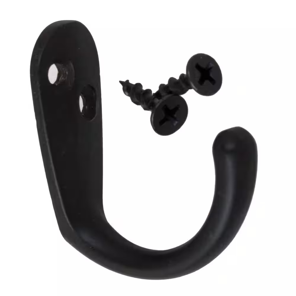 1-3/4 In. X 1-1/2 In. Matte Black Small Robe/Coat Hooks (10-Pack)