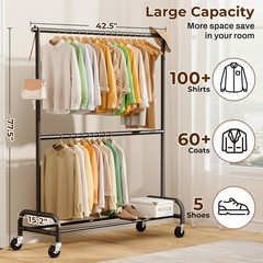 MISSLO Heavy Duty Clothes Rack for Hanging Clothes Rolling Clothing Rack Heavy D