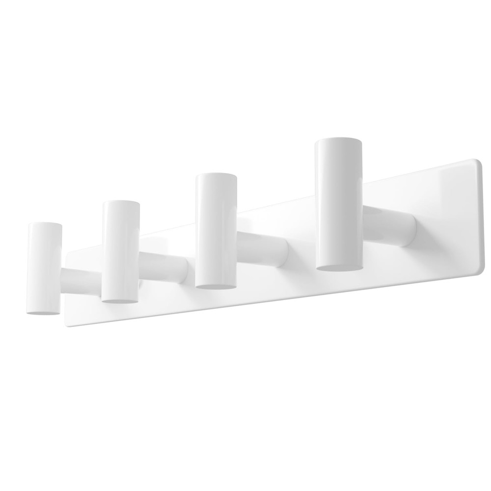 White Wall Mounted Coat Rack – 4 T-Shaped Hooks on 12.6″ Metal Rail for Coats…
