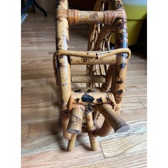 Vintage MCM Rattan Magazine Rack Burnt Bamboo Boho Circle Record Holder 16.5in
