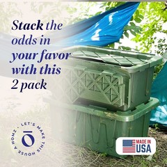 Homz 15 Gallon Durabilt Home Storage Container with Snap Lid, Green (2 Pack)