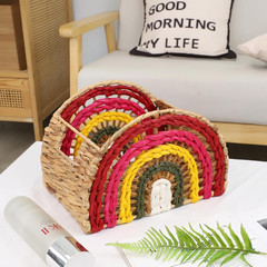 Natural Wicker Storage Basket with Handle – 9.1″ Rainbow Decor Accent