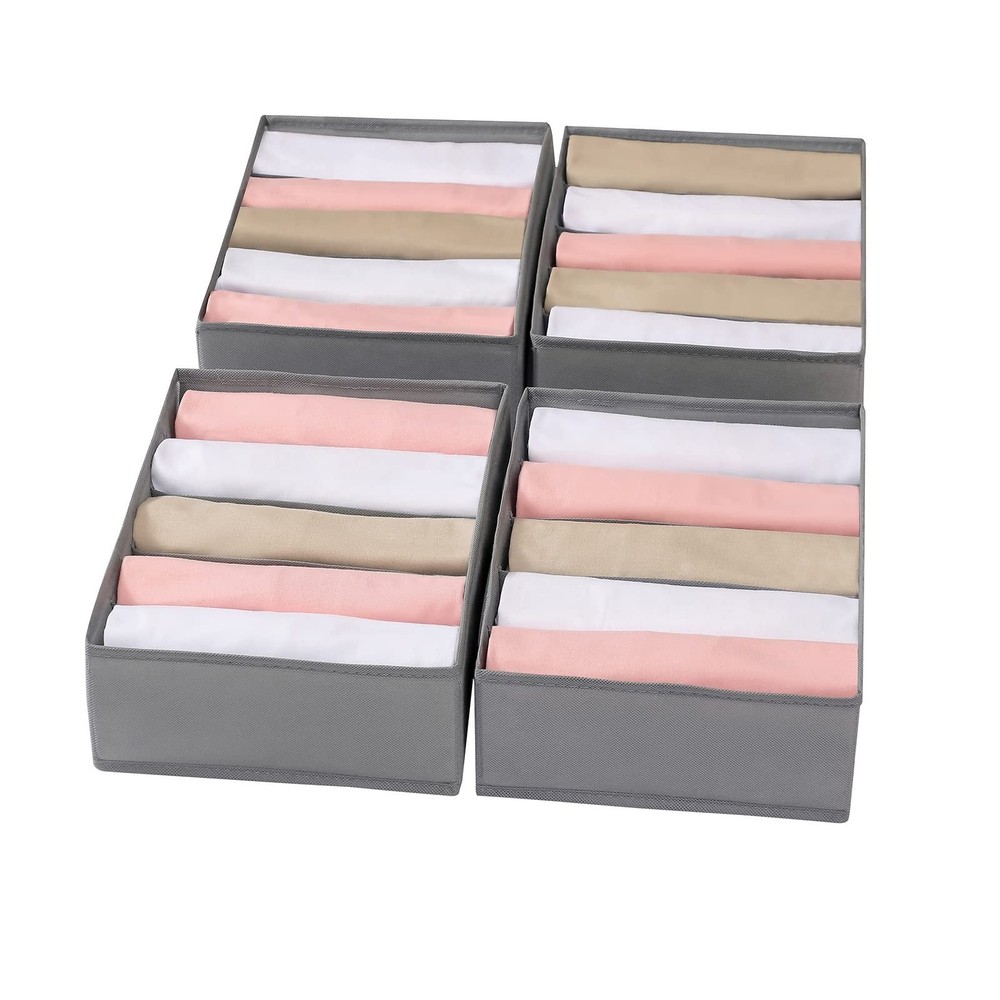 Coorganisers 4 Packs T-shirt Drawer Organizers for Clothing,5 Grids Compartment