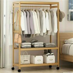 Heavy Duty Wooden Clothes Rail Rack Garment Hanging Stand Corner Open Wardrobe