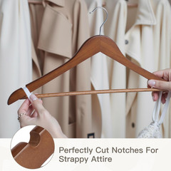 30 Pack Heavy Duty Wooden Hangers with Pant Bar & 360° Hook – Walnut Finish
