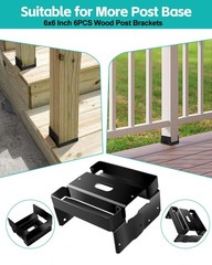 6 PCS 6×6 Black Galvanized Post Base Steel Inter 5.5×5.5 Wood to Concrete Adj…