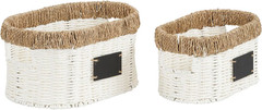 Chic White Wicker Basket Set – Natural Rim Oval Paper Rope & Seagrass (2 Pcs)