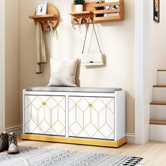 Shoe Storage Cabinet with Bench 2 Flip Drawers Shoe Rack Storage Organizer White