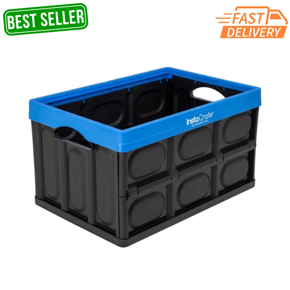 Greenmade Instacrate 12-Gallon Collapsible Plastic Storage Bin Black Blue