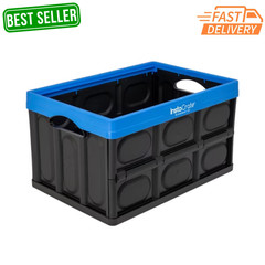 Greenmade Instacrate 12-Gallon Collapsible Plastic Storage Bin Black Blue