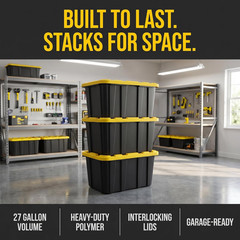 6-Pack 27 Gallon Large Plastic Storage Totes with Snap-On Lids, Durable Stackabl