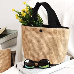 Women Boho Woven Handbag Beach Tote Straw & PU Leather Bag Rattan Shoulder Lady