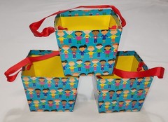 Cardboard Baskets / Buckets Container Box Multicolor Glossy Set of 3 KIDS