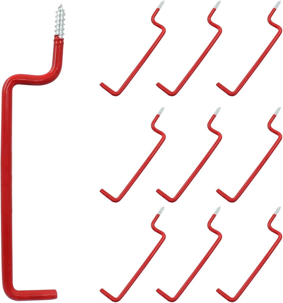 10 Pcs Screw in Ladder Hook Red Screw-in Garage Hooks 19.2cm/7.56″ Wall