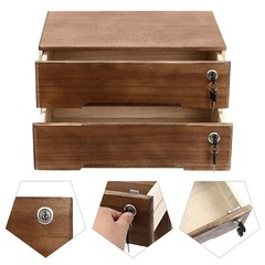 2-tier Wooden Desktop Storage Box W/Lockable Drawers Walnut Flat File Cabinet
