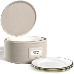 Beige Fabric Dinnerware Storage, 12 In. X 6.25 In. China Plate Container Organiz