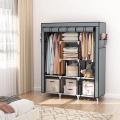 Portable Closet Wardrobe with Shelves and Cover for Clothes Storage Grey