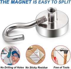 4 Pack 110 Lbs Magnetic Hooks Heavy Duty Neodymium Magnet Hook, Strong Magnetic