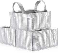 Disco Ball Storage Baskets Set – 3 Glitter Silver Foldable Bins with Handles