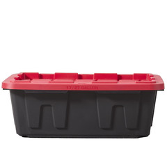 Hyper Tough 17 Gallon Medium Storage Bin with Snap Lid Black and Red Heavy Duty