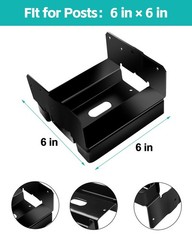 6 PCS 6×6 Black Galvanized Post Base Steel Inter 5.5×5.5 Wood to Concrete Adjust
