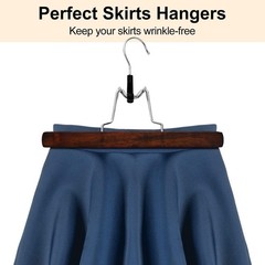 12-Pack Wooden Pants Hangers Non-Slip Skirt Trouser Clamp Walnut Finish 360 Hook