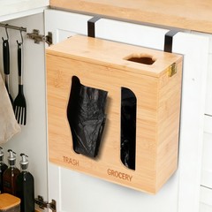 Bamboo Under Sink Organizer with Lock, 2-in-1 Trash Bag Holder & Storage Box