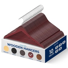 SereneLife 10 Pcs. Wooden Hangers -Non-Slip & Heavy Duty Suit Hanger Set(Cherry)